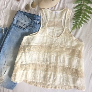 Kira Ivory and Gold Lace Racerback Tank